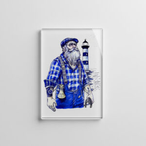raxxa Glas-Magnet: Sailor Holding Bell Standing Near Coastal Lighthouse