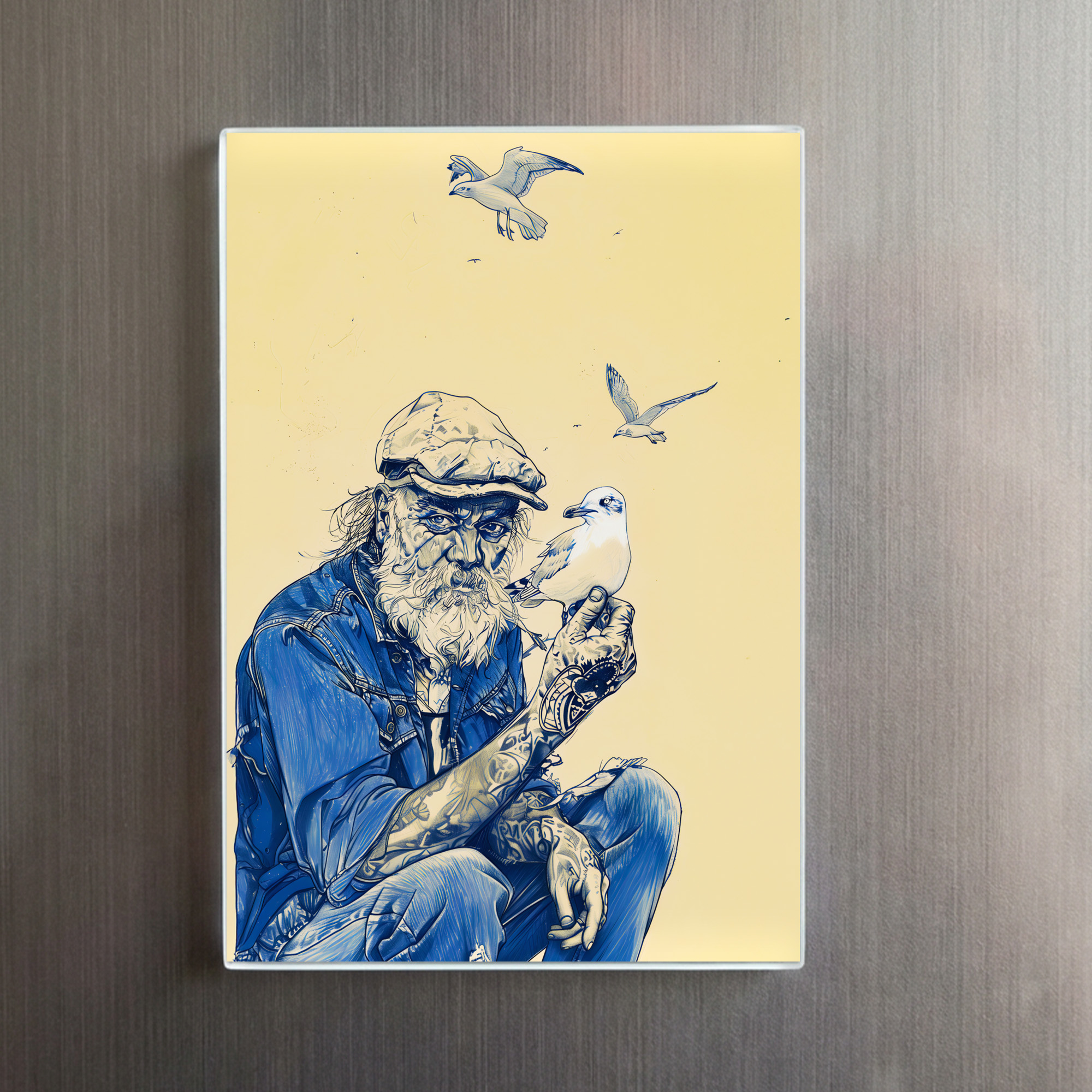 raxxa Glas-Magnet: Sailor Sitting Calmly Surrounded By Several Birds - immagine 2