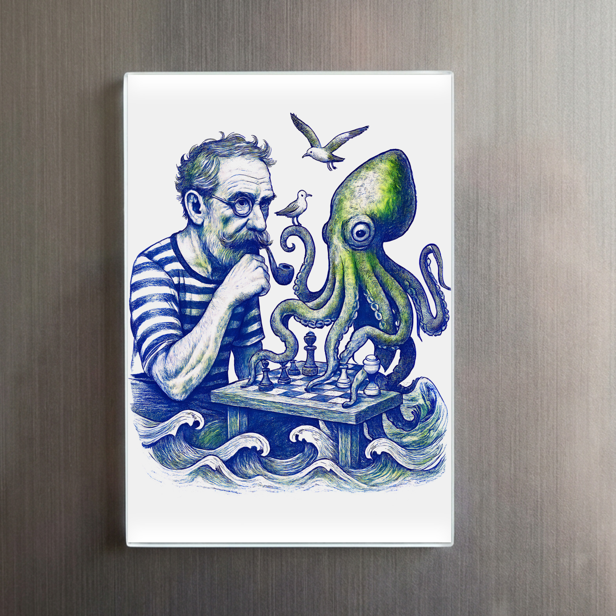 raxxa Glas-Magnet: Sailor Playing Chess With Large Curious Octopus - immagine 2