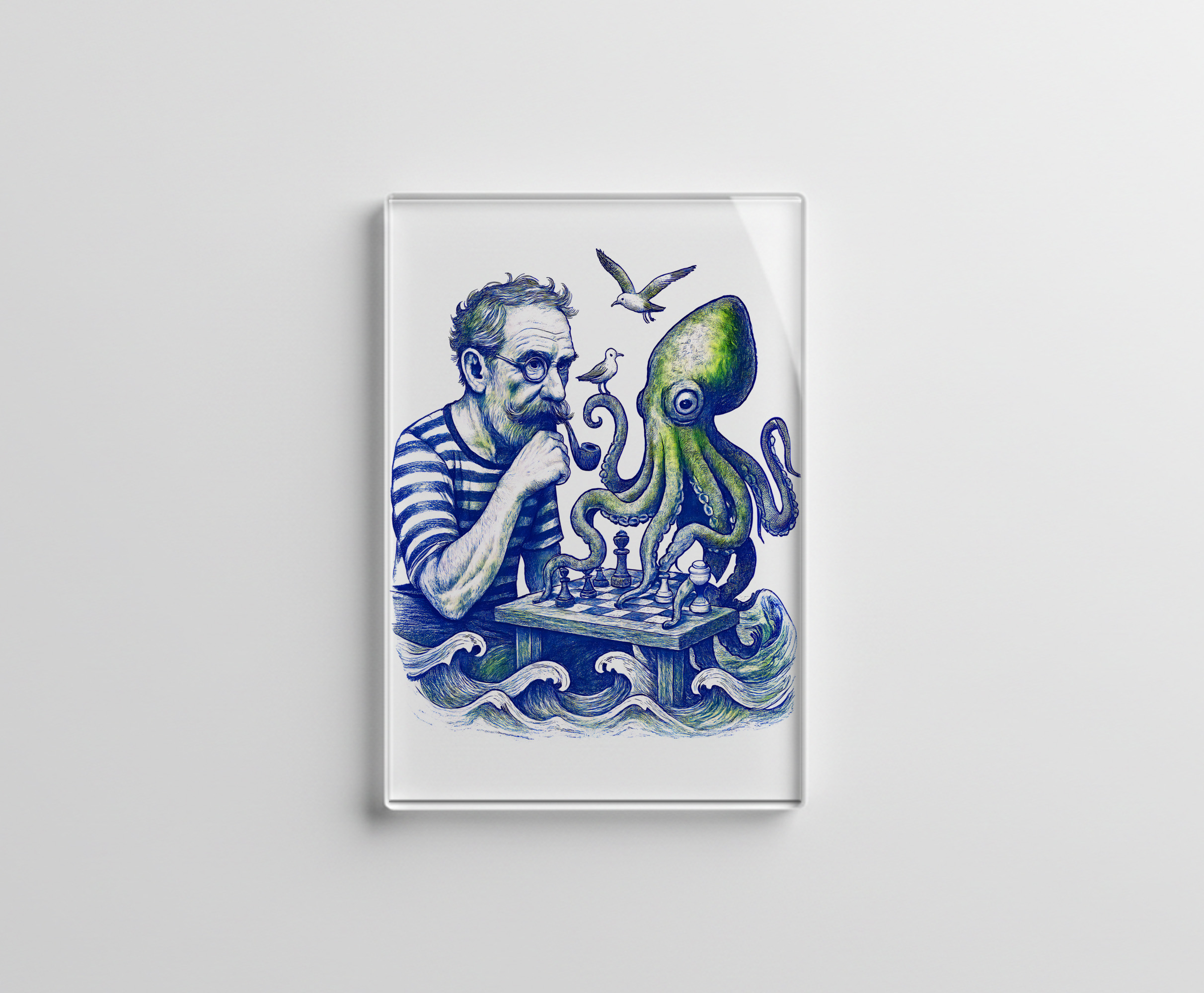 raxxa Glas-Magnet: Sailor Playing Chess With Large Curious Octopus