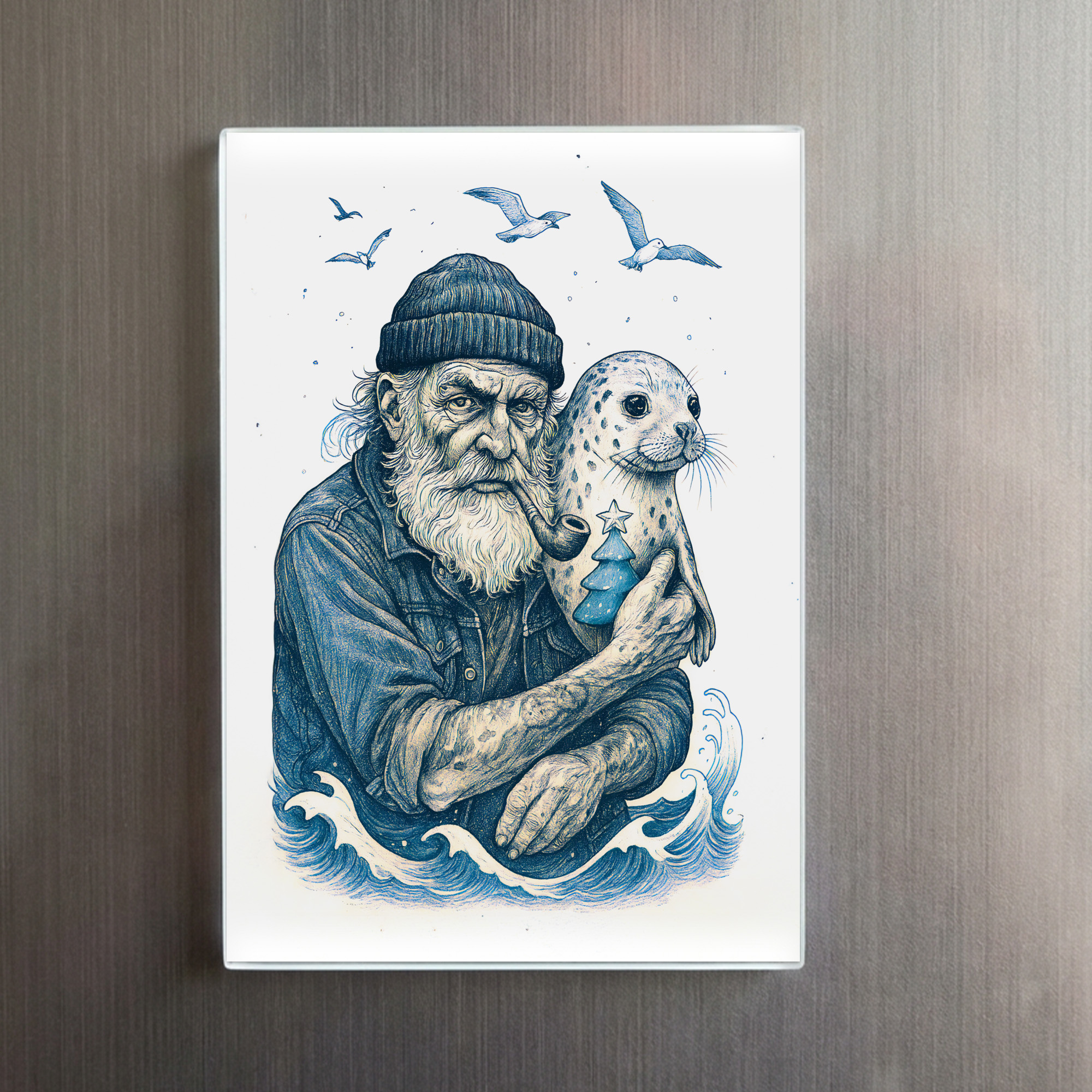 raxxa Glas-Magnet: Elderly Sailor with Seal on Christmas – Bild 2