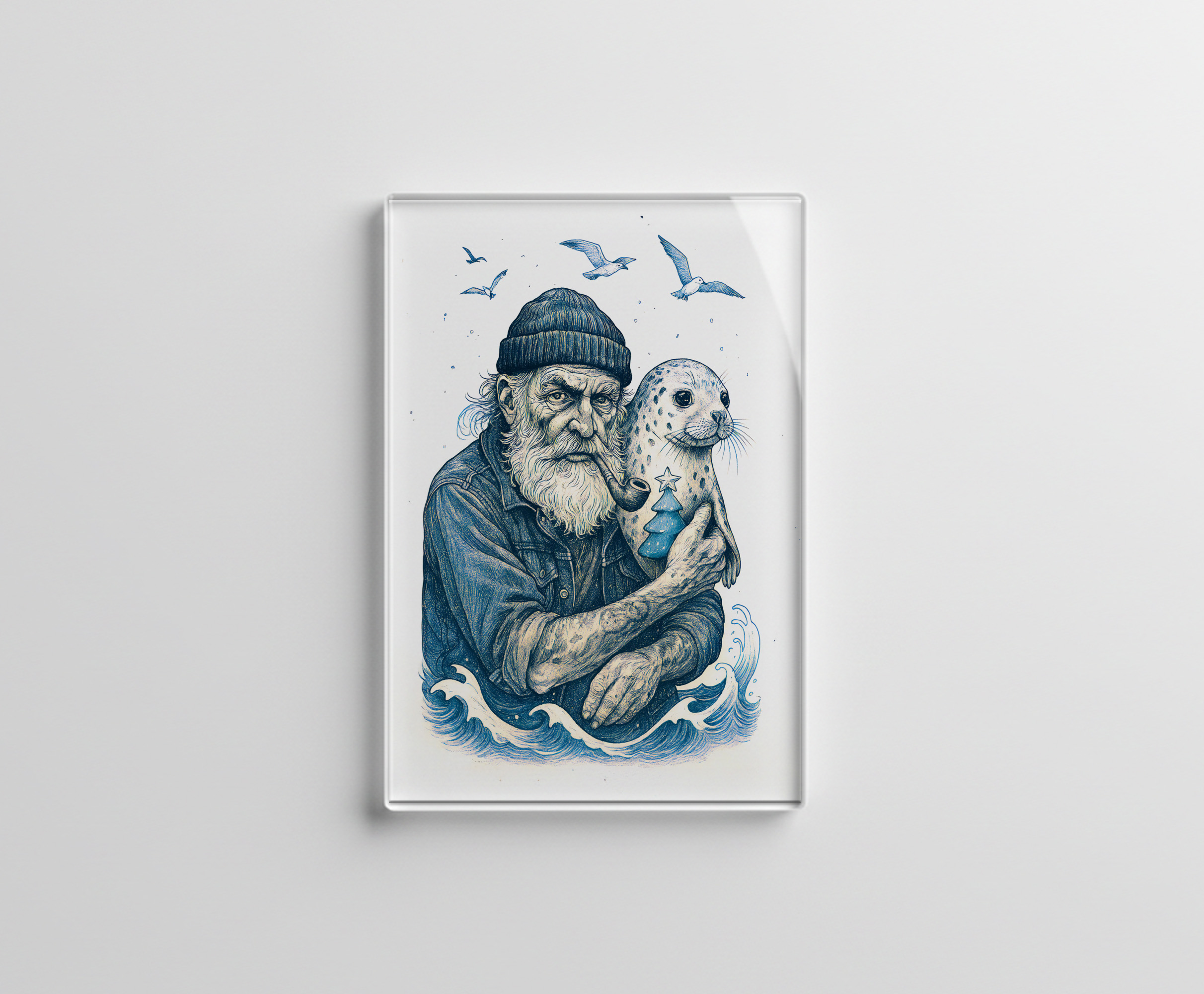 raxxa Glas-Magnet: Elderly Sailor with Seal on Christmas