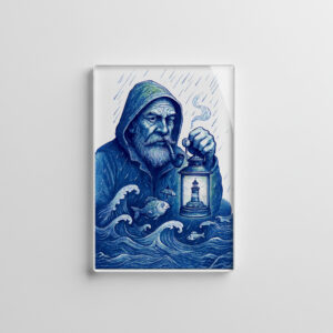 raxxa Glas-Magnet: Sailor Holding Lantern While Fish Holds Umbrella