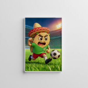raxxa Glas-Magnet: Mexican taco soccer player running across stadium