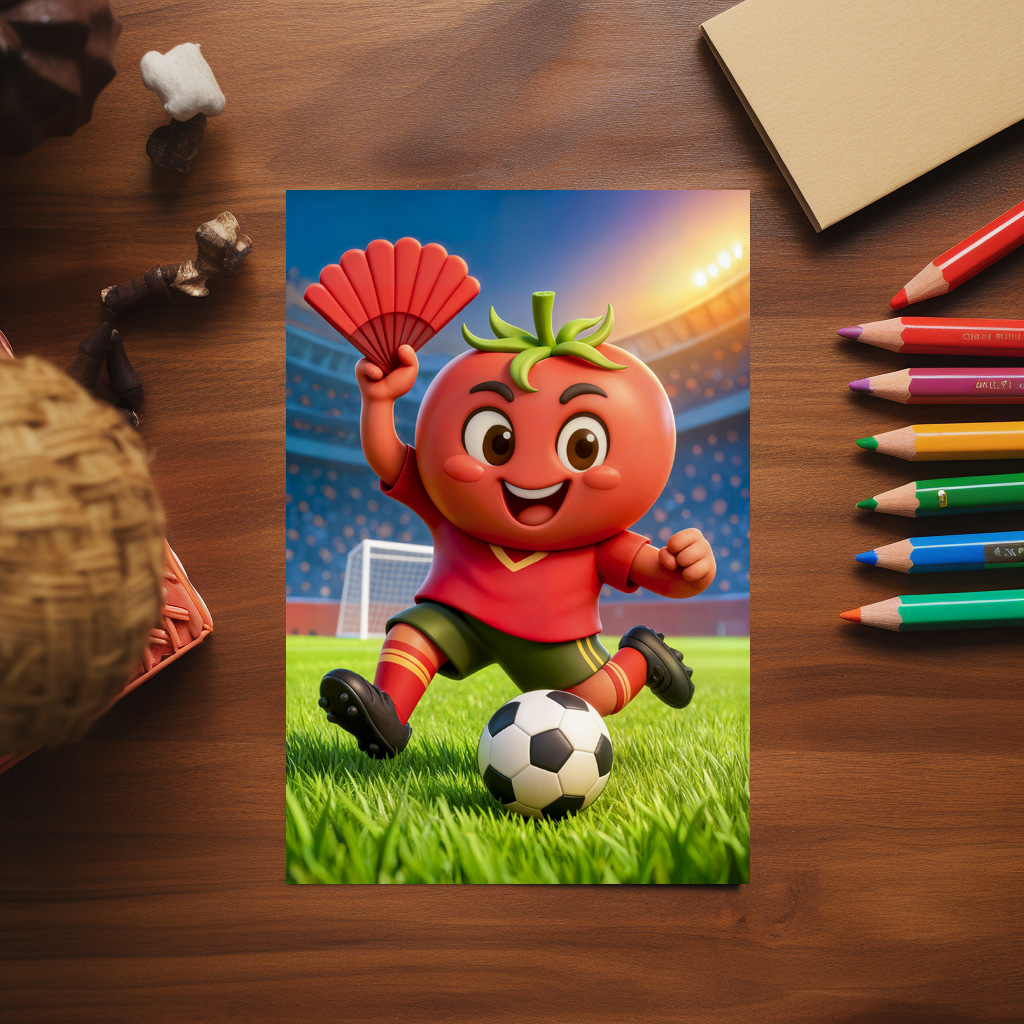 raxxa Postkarte: Spanish tomato soccer player on vibrant stadium field