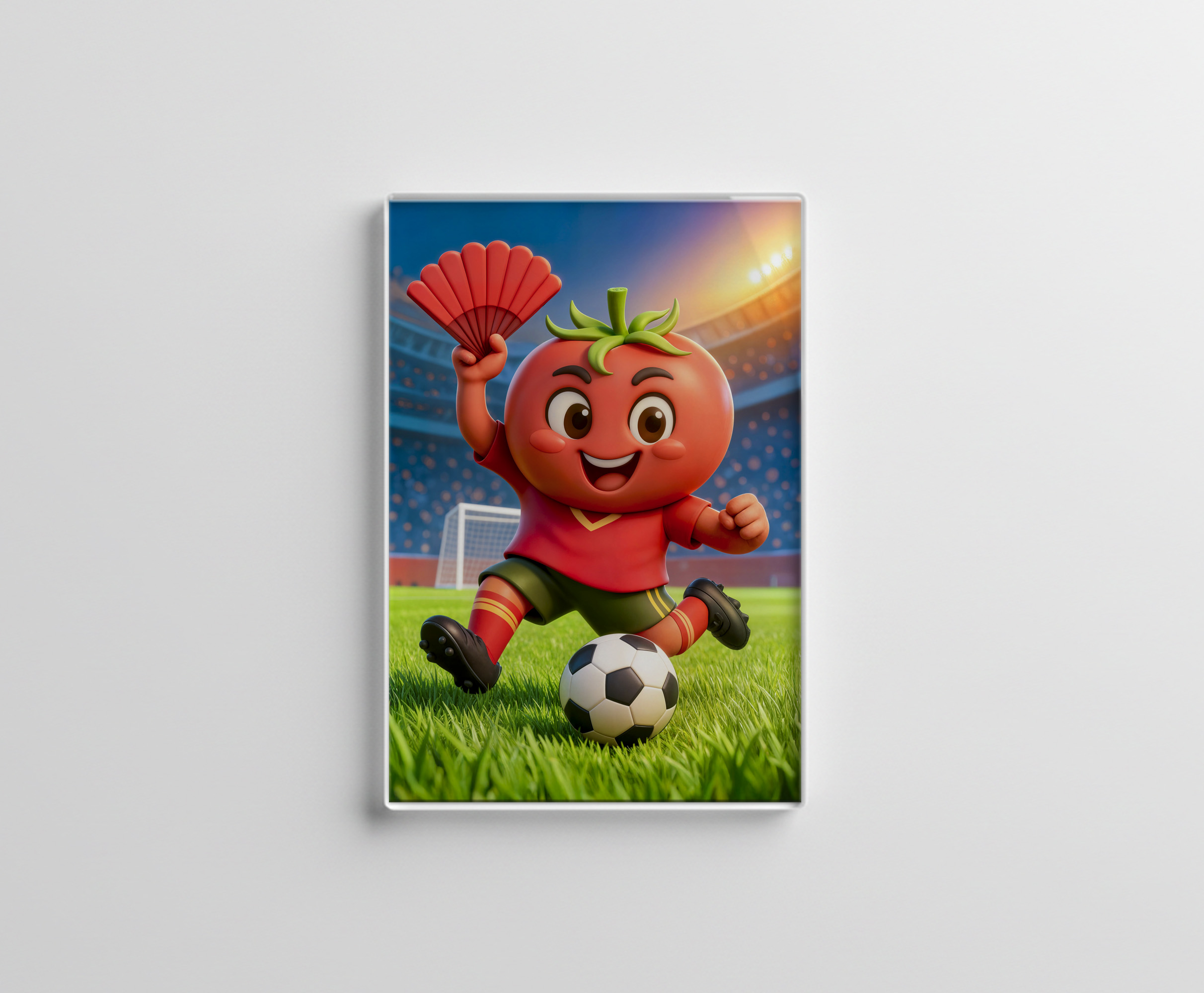 raxxa Glas-Magnet: Spanish tomato soccer player on vibrant stadium field