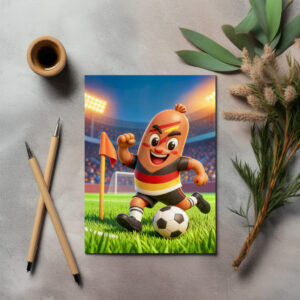 raxxa Postkarte: German bratwurst soccer player on football field