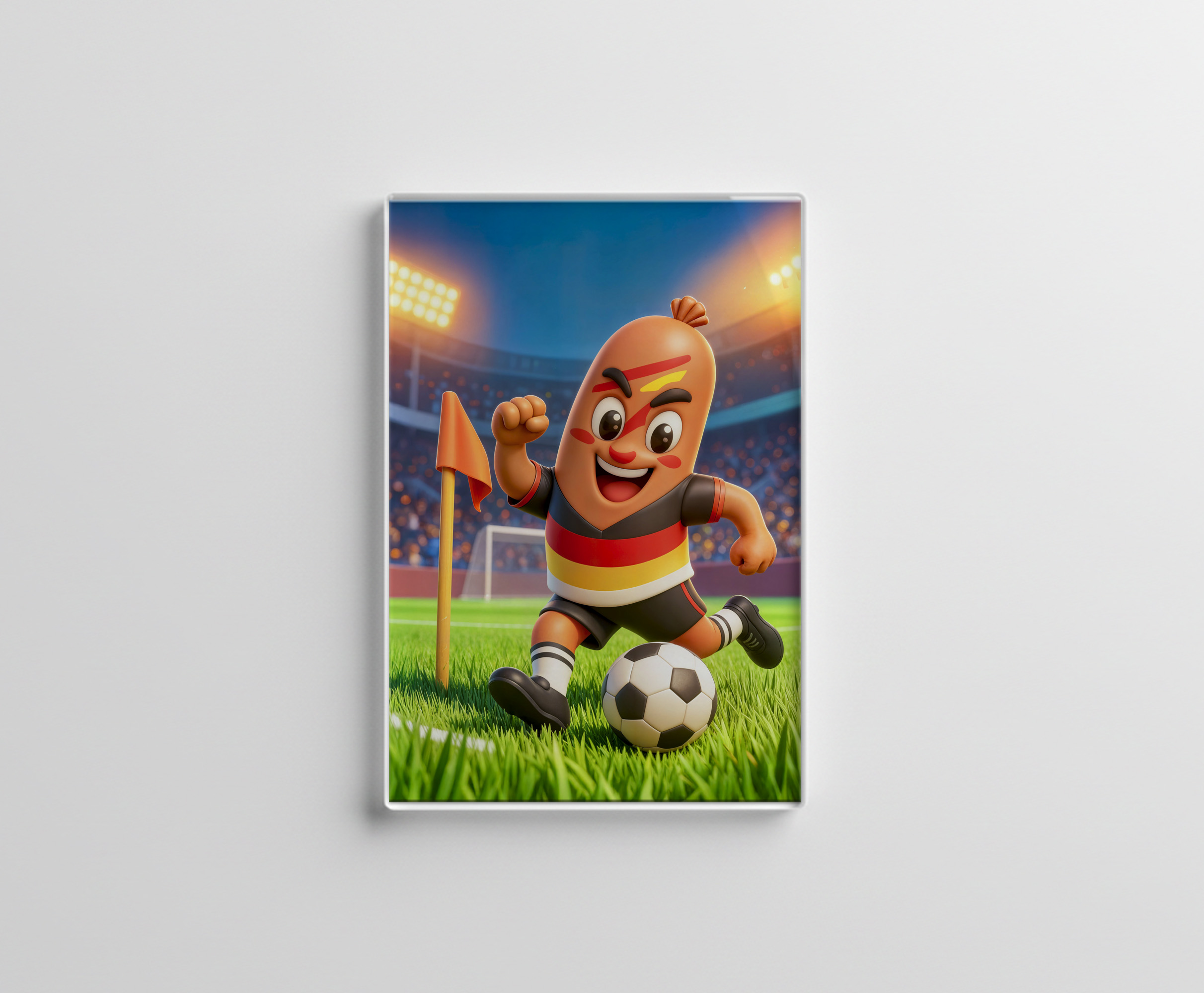 raxxa Glas-Magnet: German bratwurst soccer player on football field