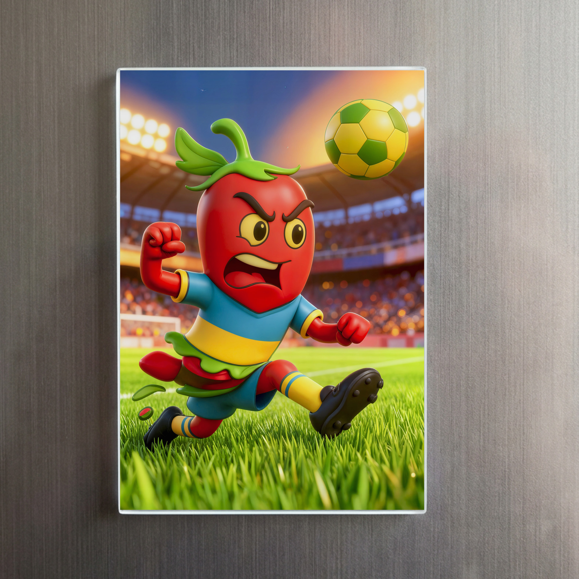 raxxa Glas-Magnet: Chilean chili pepper soccer player in stadium - immagine 2