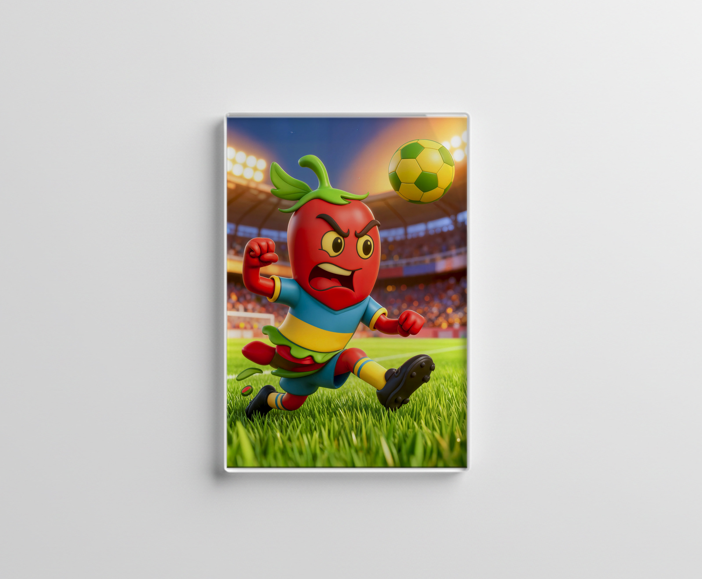 raxxa Glas-Magnet: Chilean chili pepper soccer player in stadium