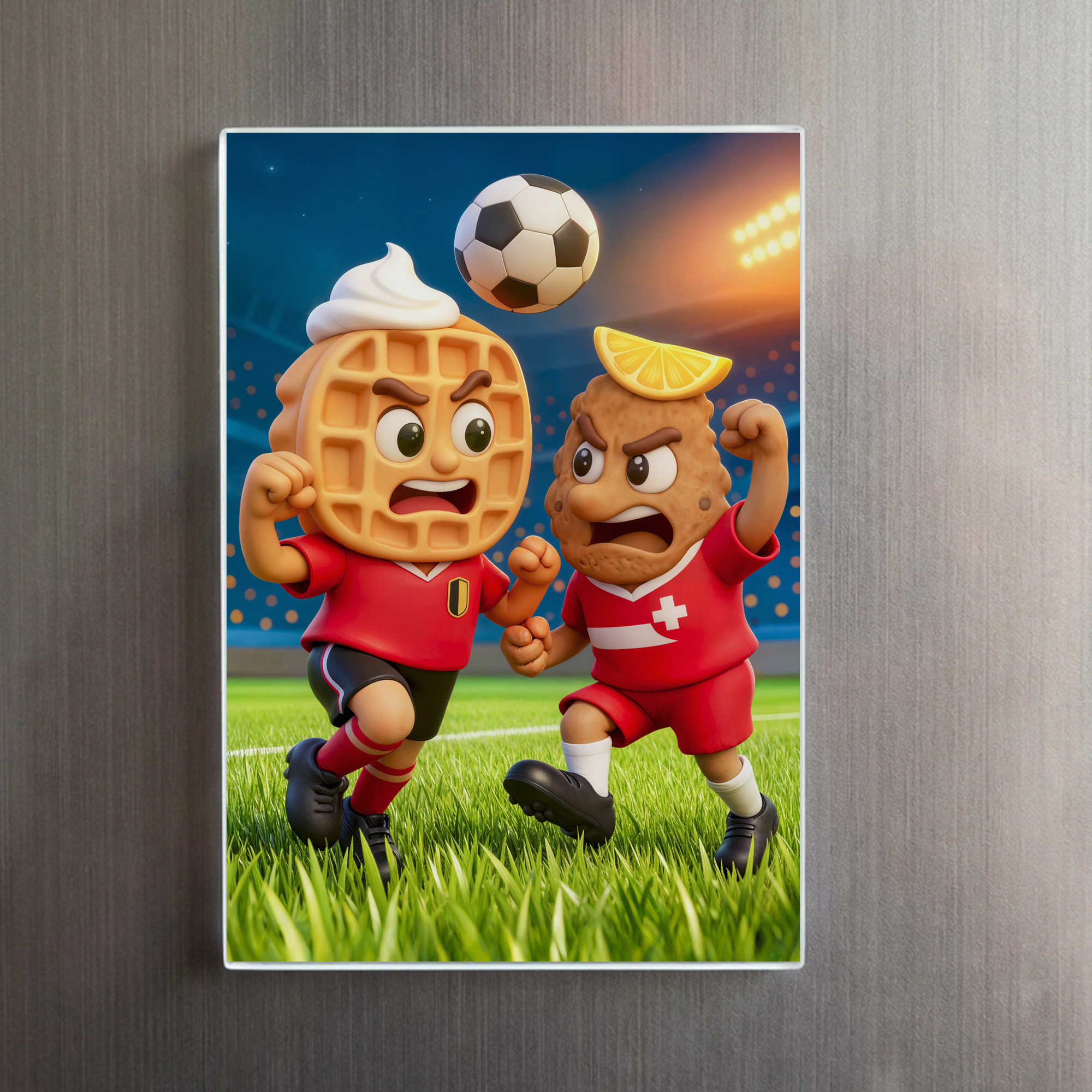 raxxa Glas-Magnet: Belgian waffle versus Austrian schnitzel soccer duel - Imagen 2