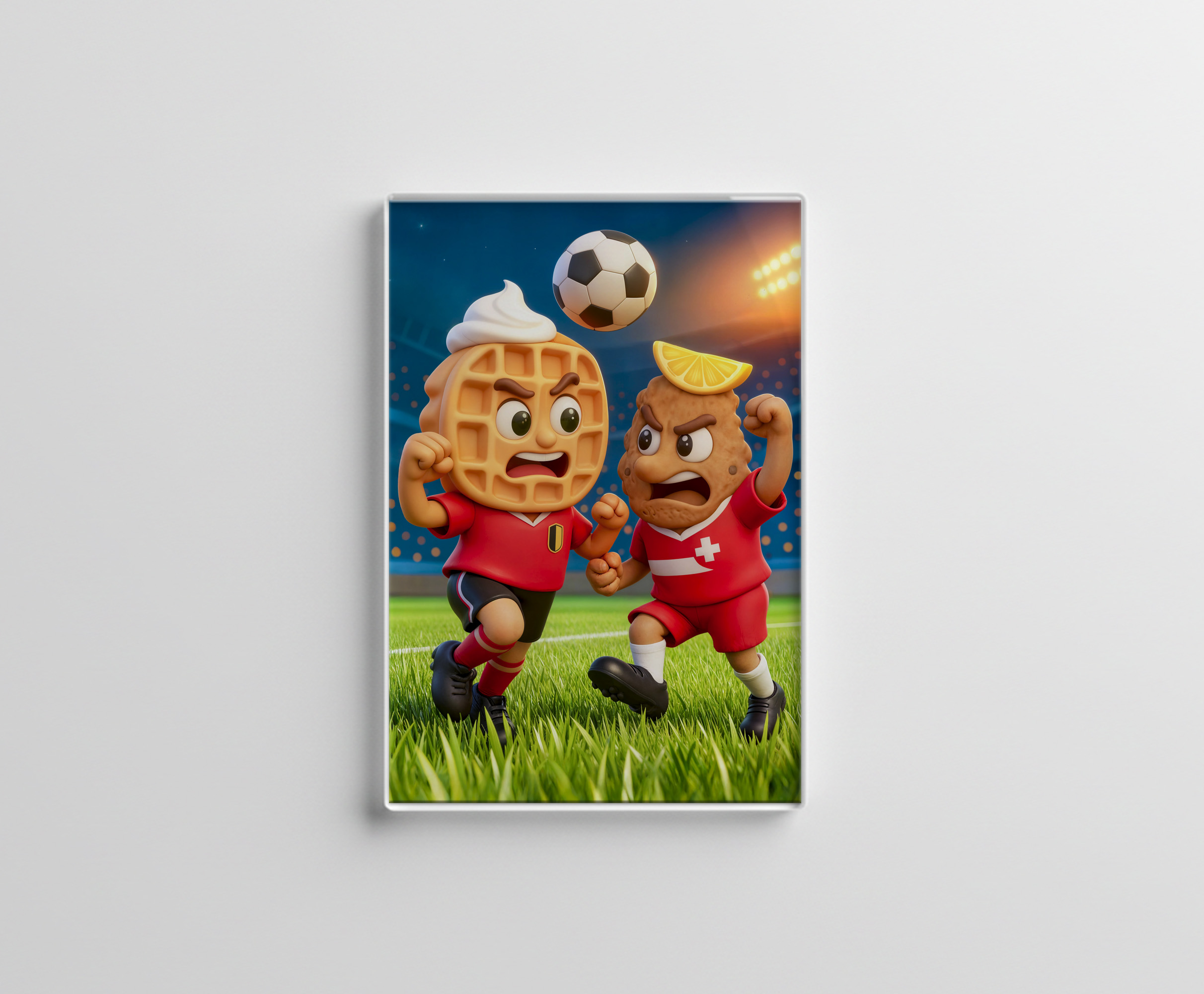 raxxa Glas-Magnet: Belgian waffle versus Austrian schnitzel soccer duel