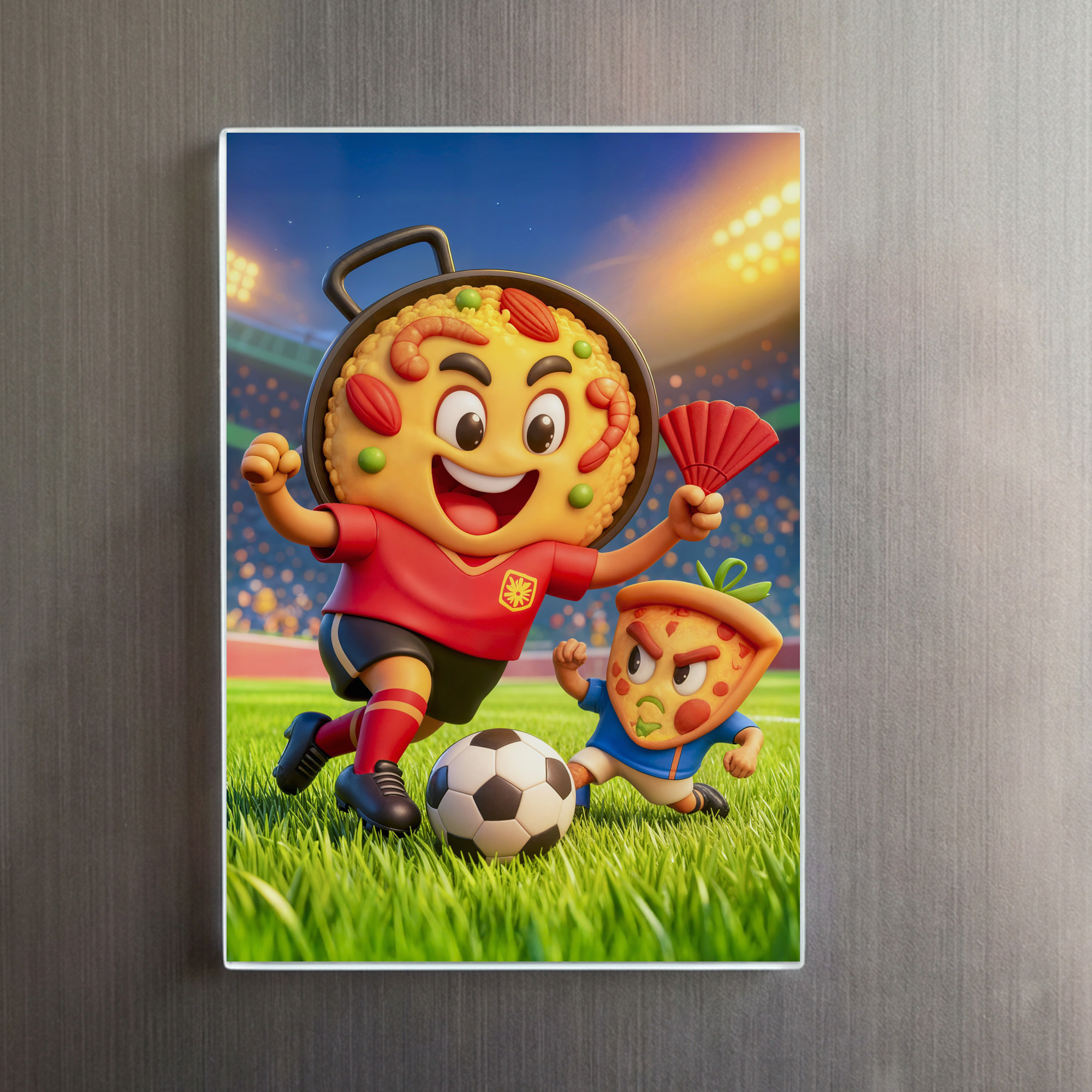 raxxa Glas-Magnet: Spanish paella versus Italian pizza soccer duel - immagine 2