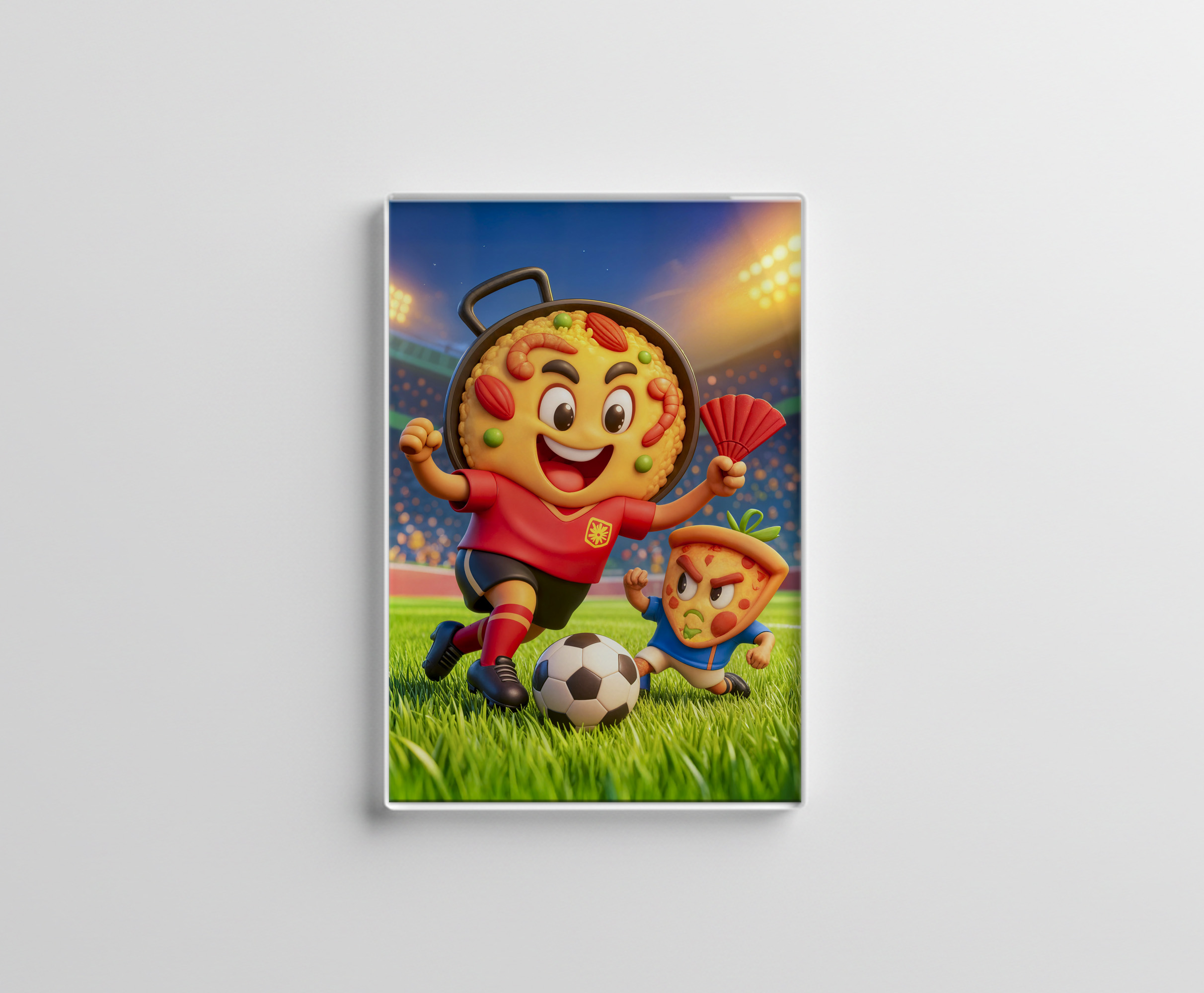raxxa Glas-Magnet: Spanish paella versus Italian pizza soccer duel