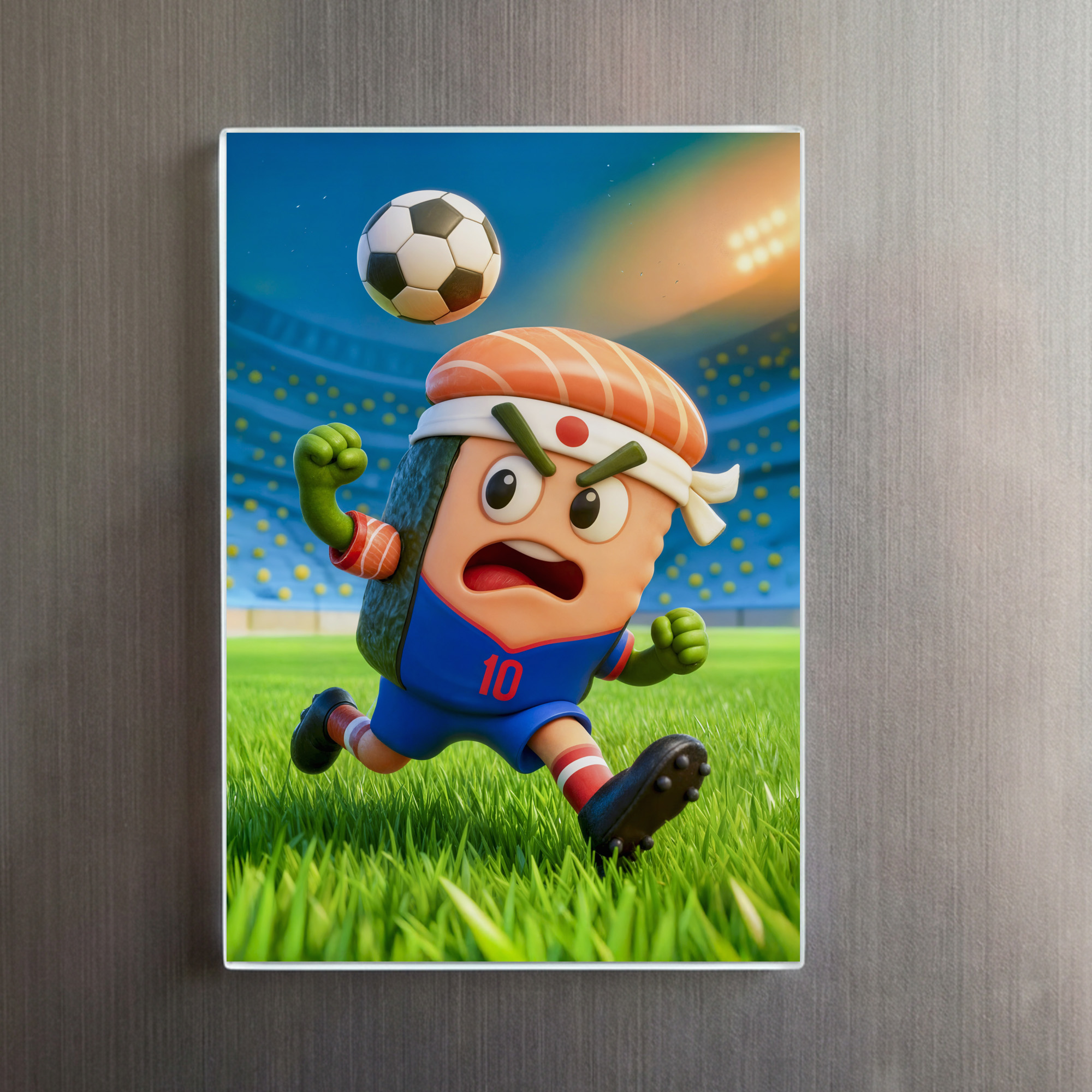 raxxa Glas-Magnet: Japanese sushi roll soccer player in stadium – Image 2