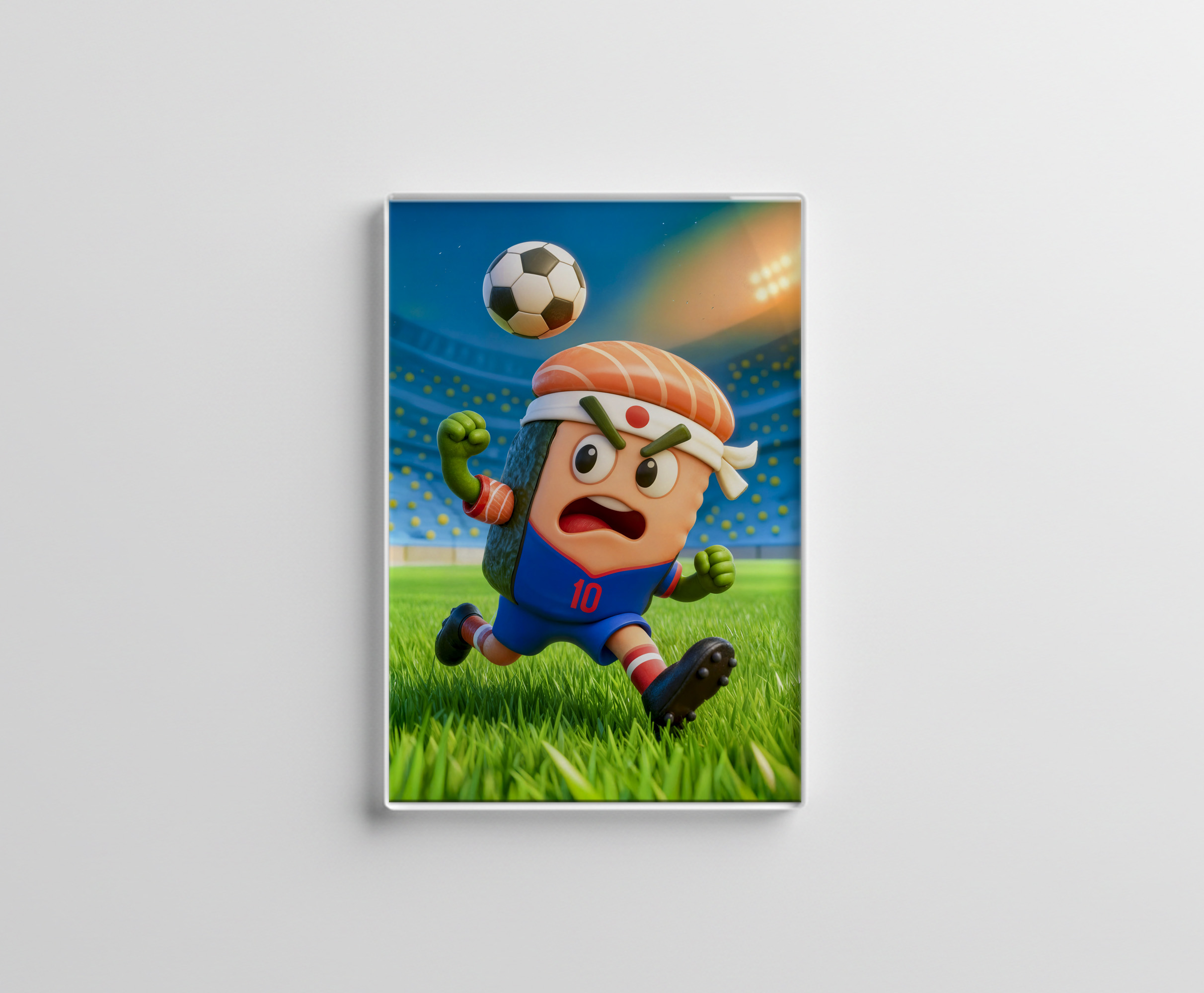 raxxa Glas-Magnet: Japanese sushi roll soccer player in stadium
