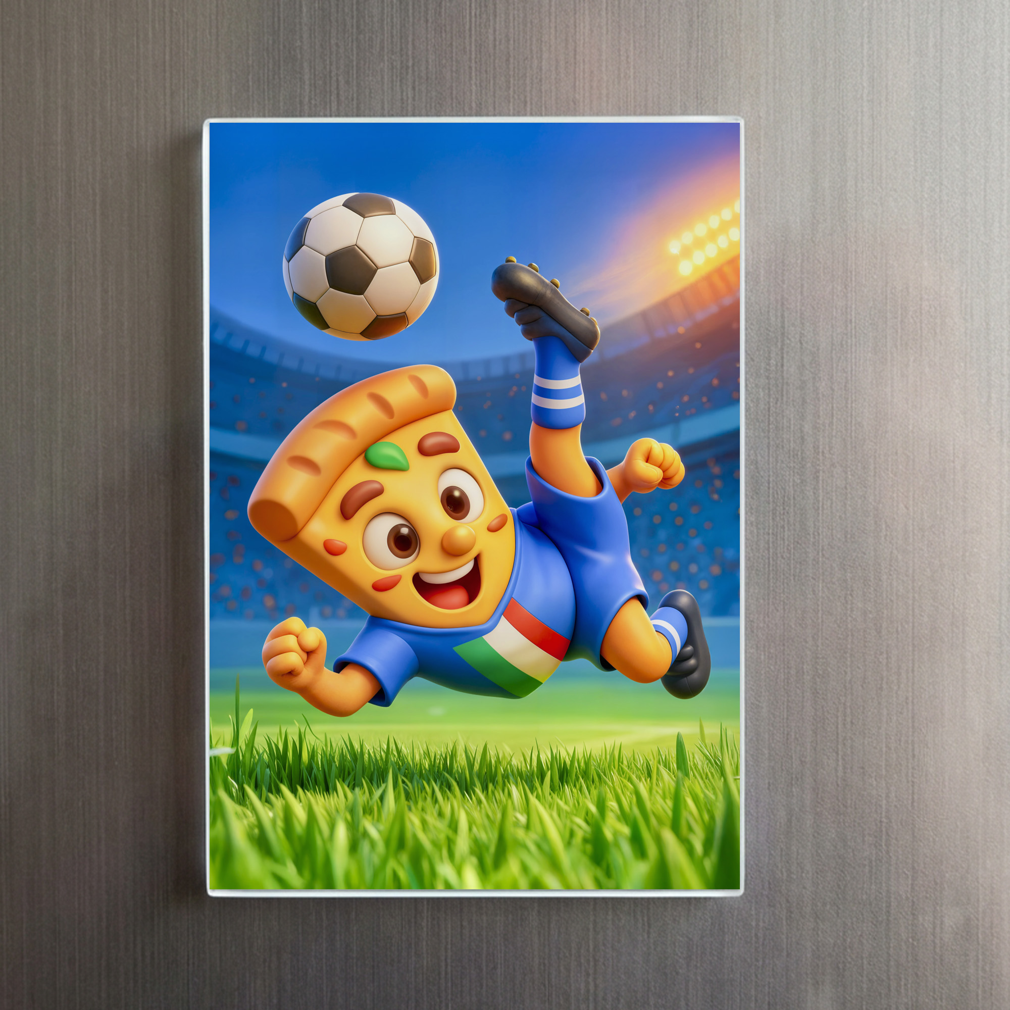 raxxa Glas-Magnet: Italian pizza performing dramatic soccer bicycle kick - Imagen 2