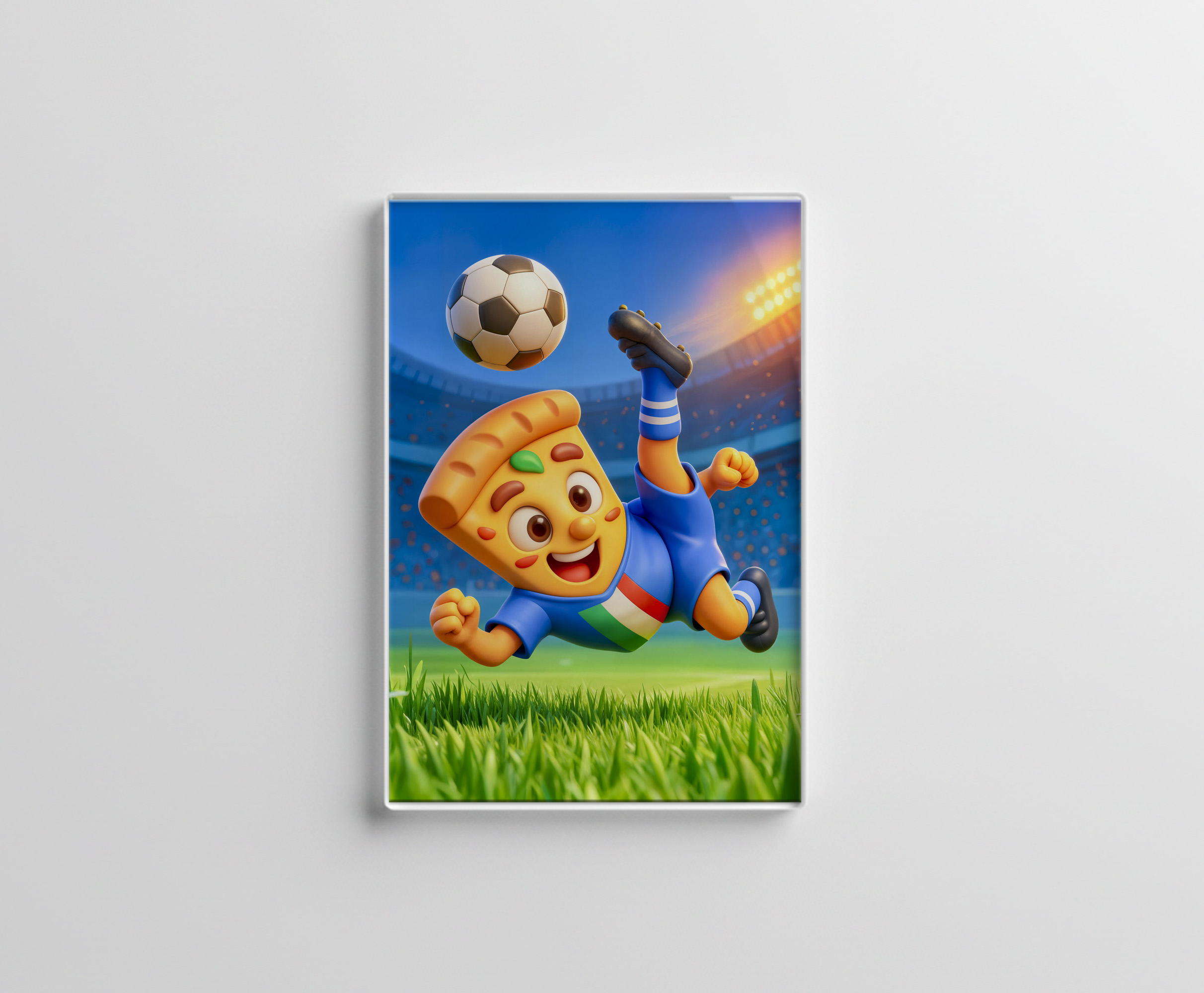 raxxa Glas-Magnet: Italian pizza performing dramatic soccer bicycle kick