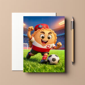 raxxa Postkarte: Polish pierogi soccer player on bright stadium field