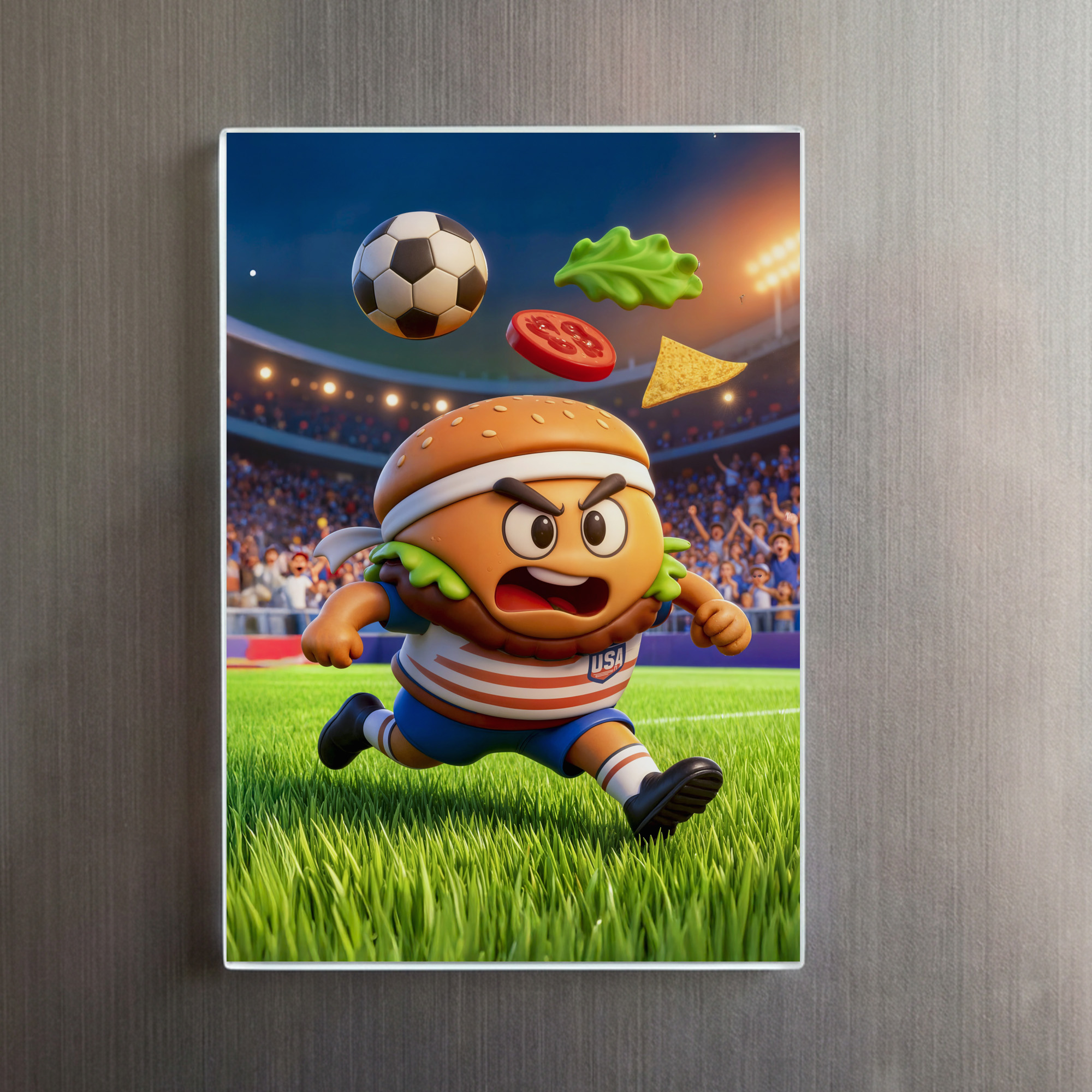raxxa Glas-Magnet: American burger soccer player charging across stadium - Imagen 2
