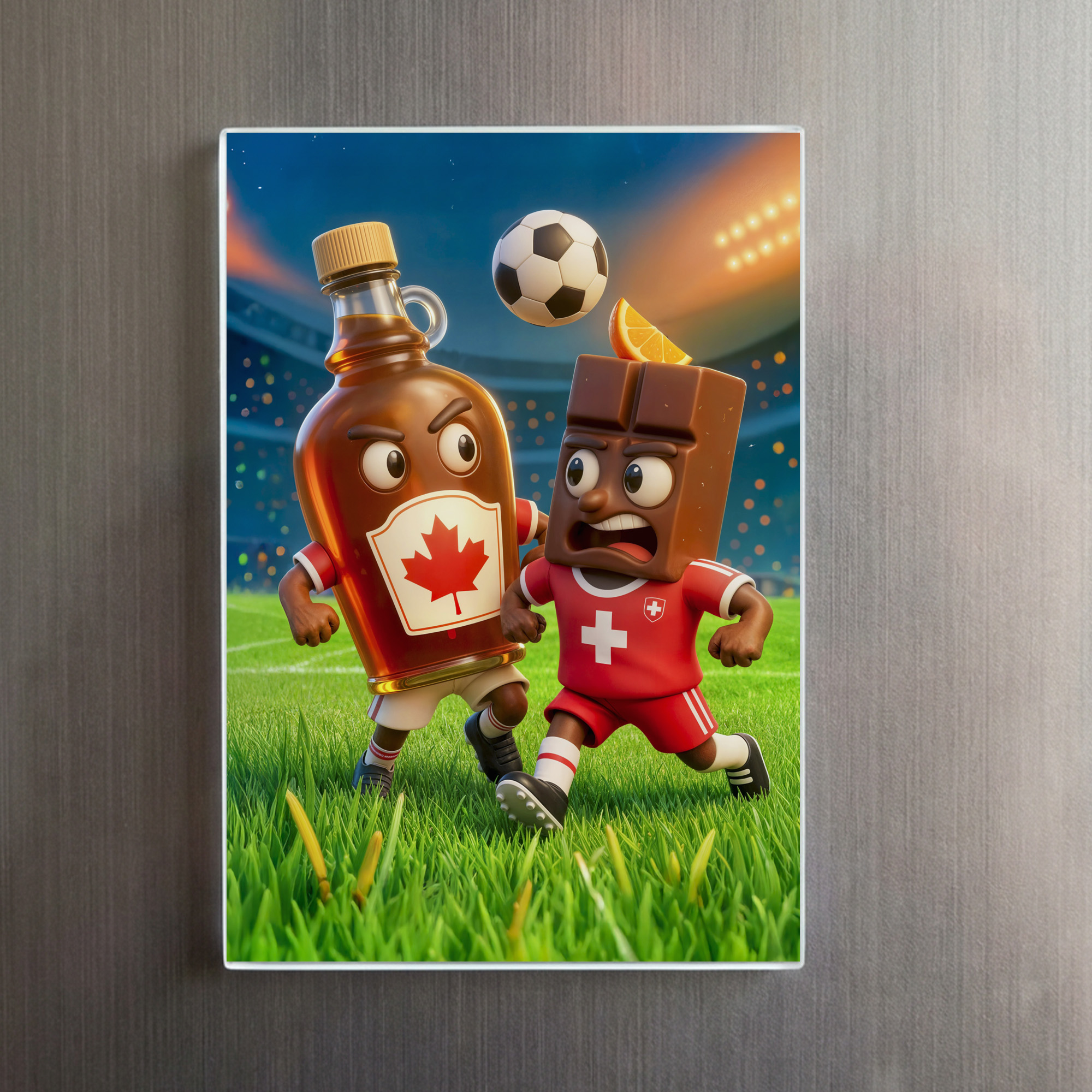 raxxa Glas-Magnet: Canadian maple syrup versus Swiss chocolate soccer duel – Image 2