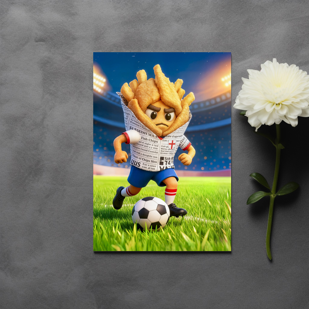raxxa Postkarte: English fish and chips soccer player character