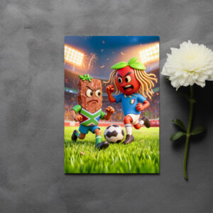 raxxa Postkarte: South African biltong versus Italian spaghetti soccer duel