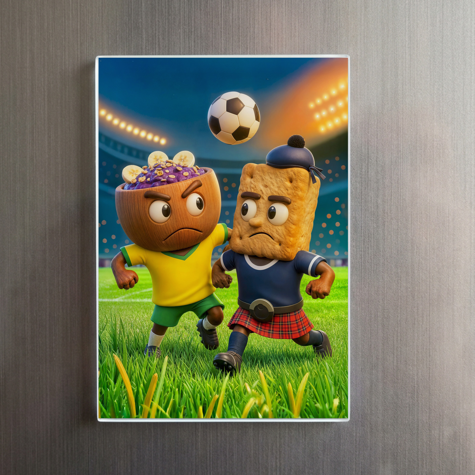 raxxa Glas-Magnet: Brazilian acaí bowl versus Scottish shortbread soccer duel - immagine 2
