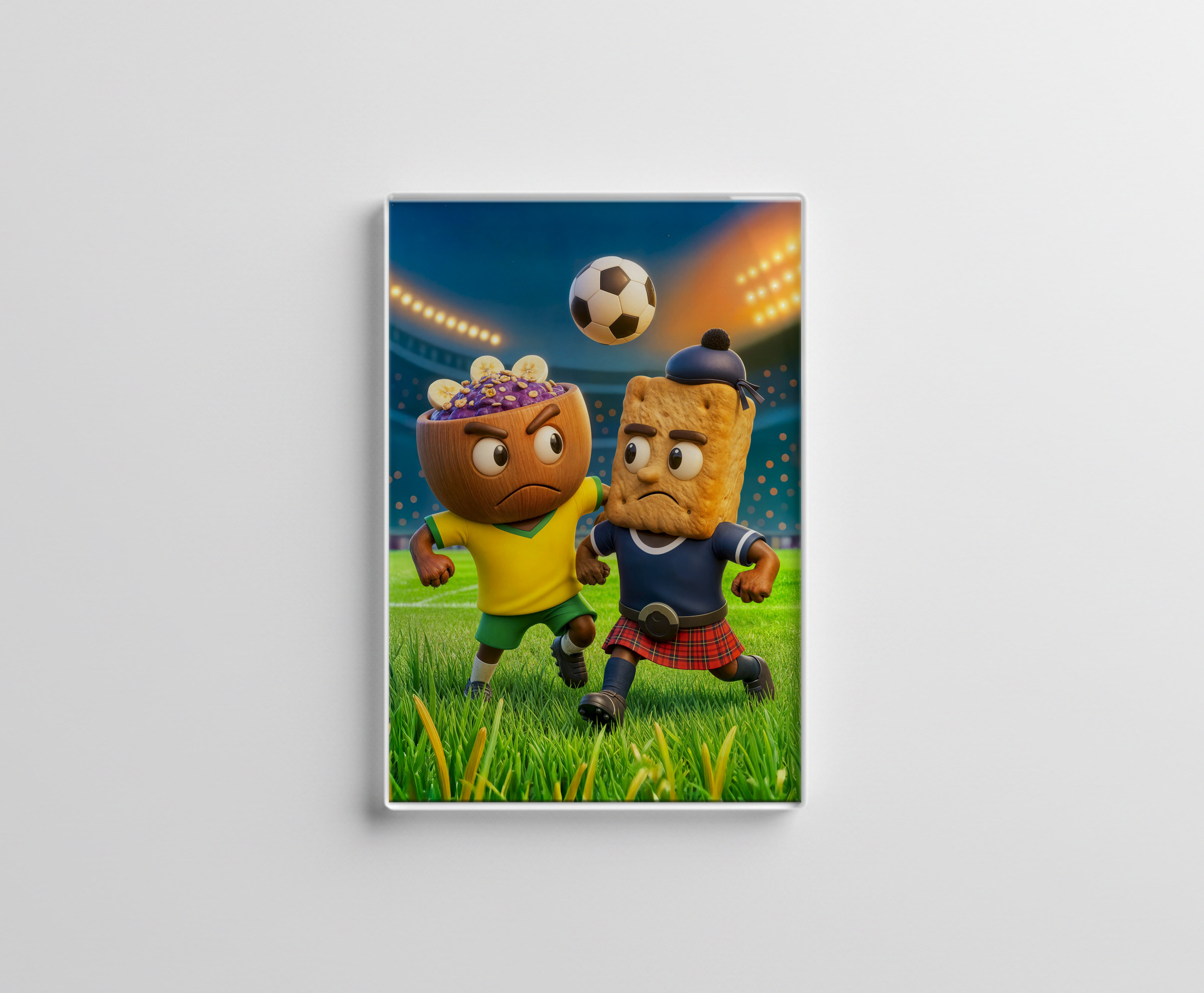 raxxa Glas-Magnet: Brazilian acaí bowl versus Scottish shortbread soccer duel