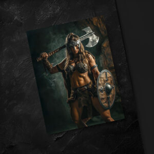 raxxa Postkarte: Fierce Viking Shieldmaiden With Raised Axe