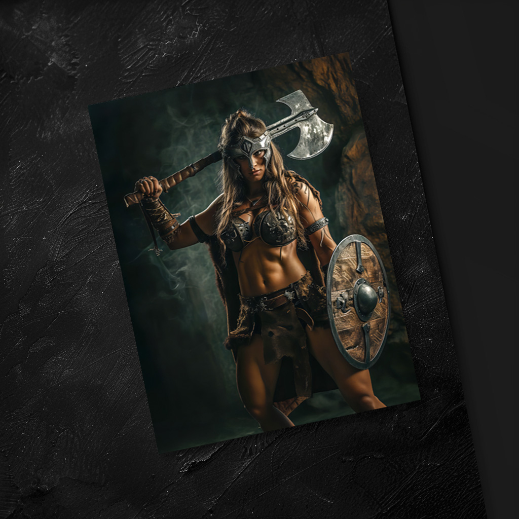 raxxa Postkarte: Fierce Viking Shieldmaiden With Raised Axe