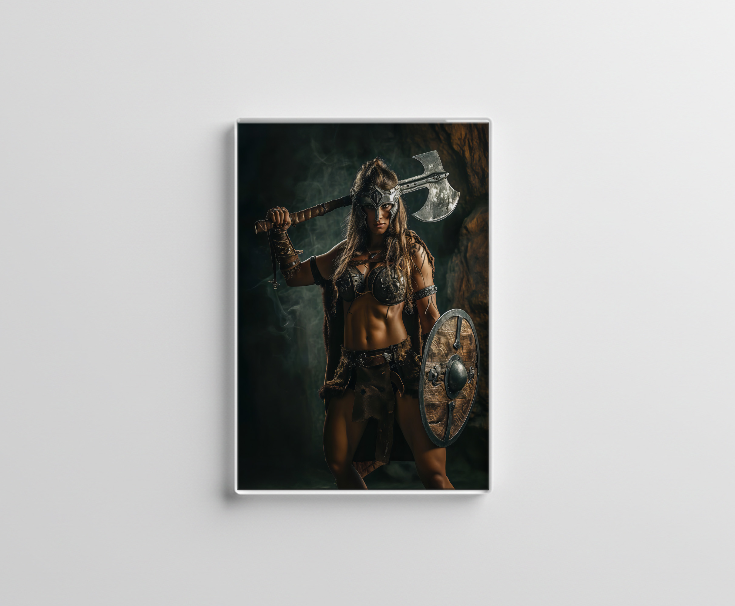 raxxa Glas-Magnet: Fierce Viking Shieldmaiden With Raised Axe