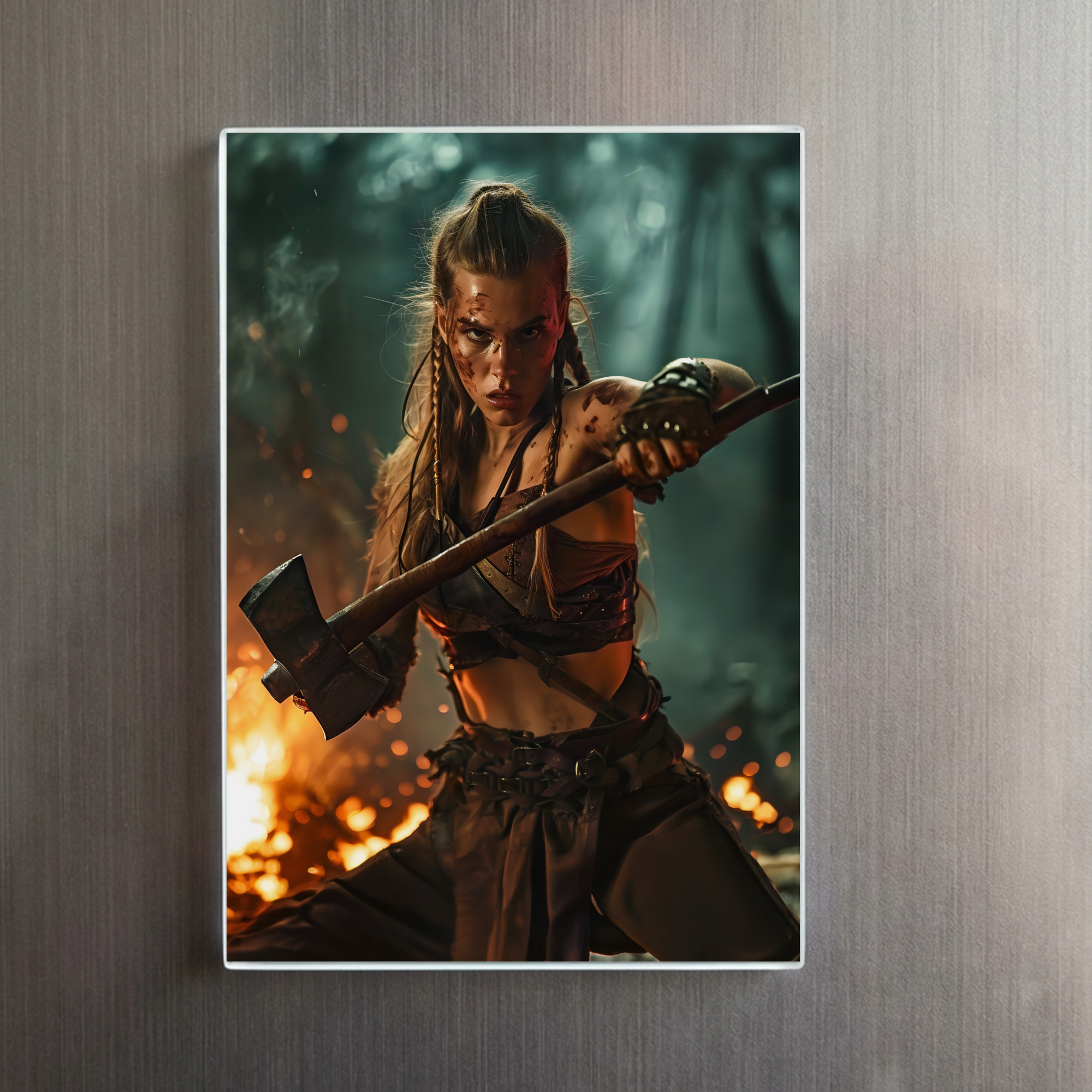 raxxa Glas-Magnet: Fierce Viking Shieldmaiden Holding Her Flaming Axe – Image 2