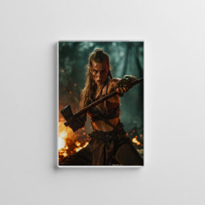 raxxa Glas-Magnet: Fierce Viking Shieldmaiden Holding Her Flaming Axe