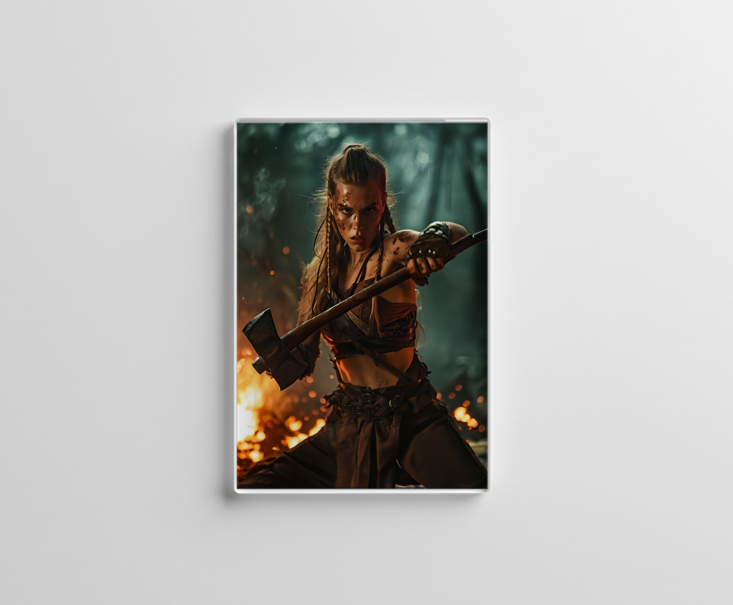 raxxa Glas-Magnet: Fierce Viking Shieldmaiden Holding Her Flaming Axe