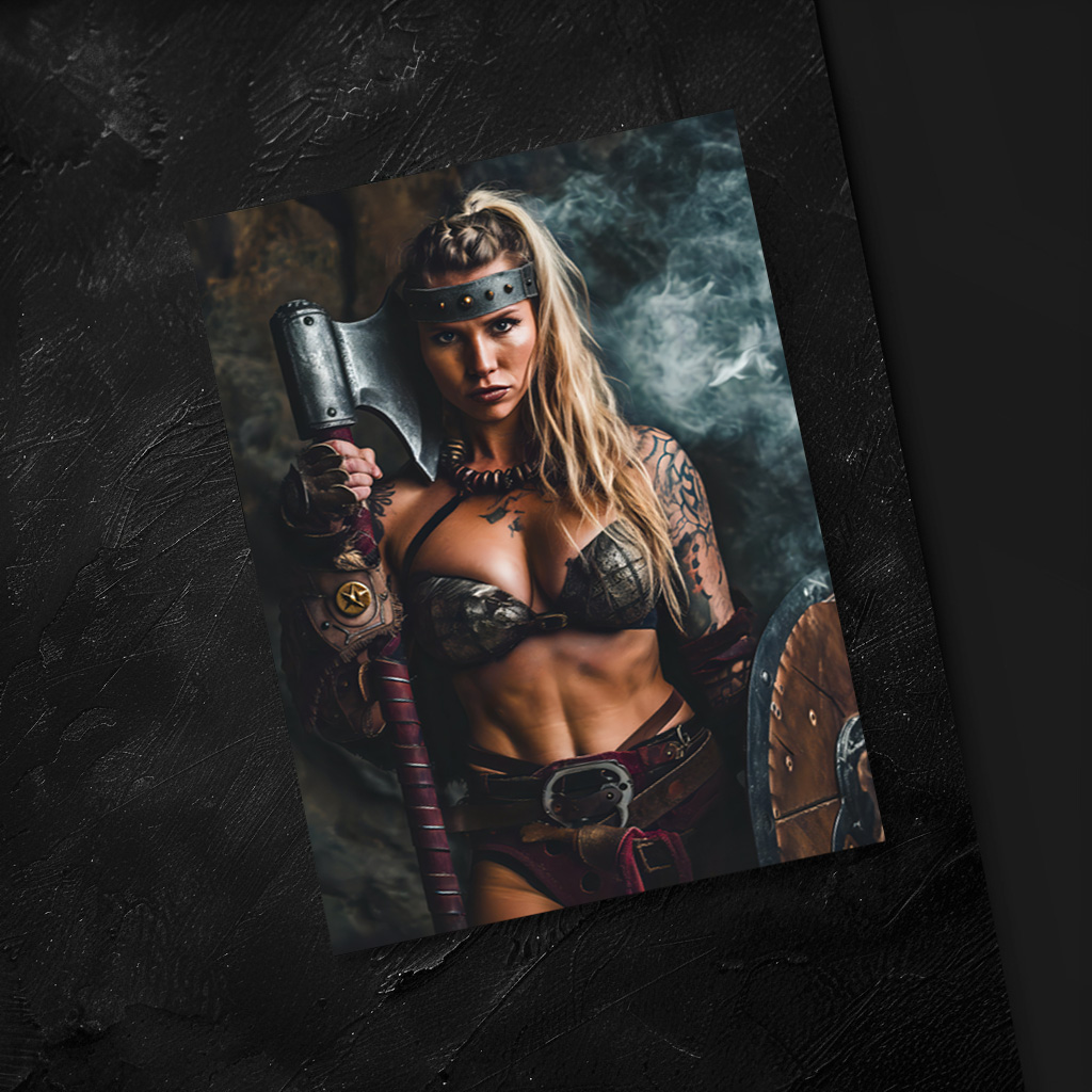 raxxa Postkarte: Fierce Viking Shieldmaiden With Axe And Battle Shield