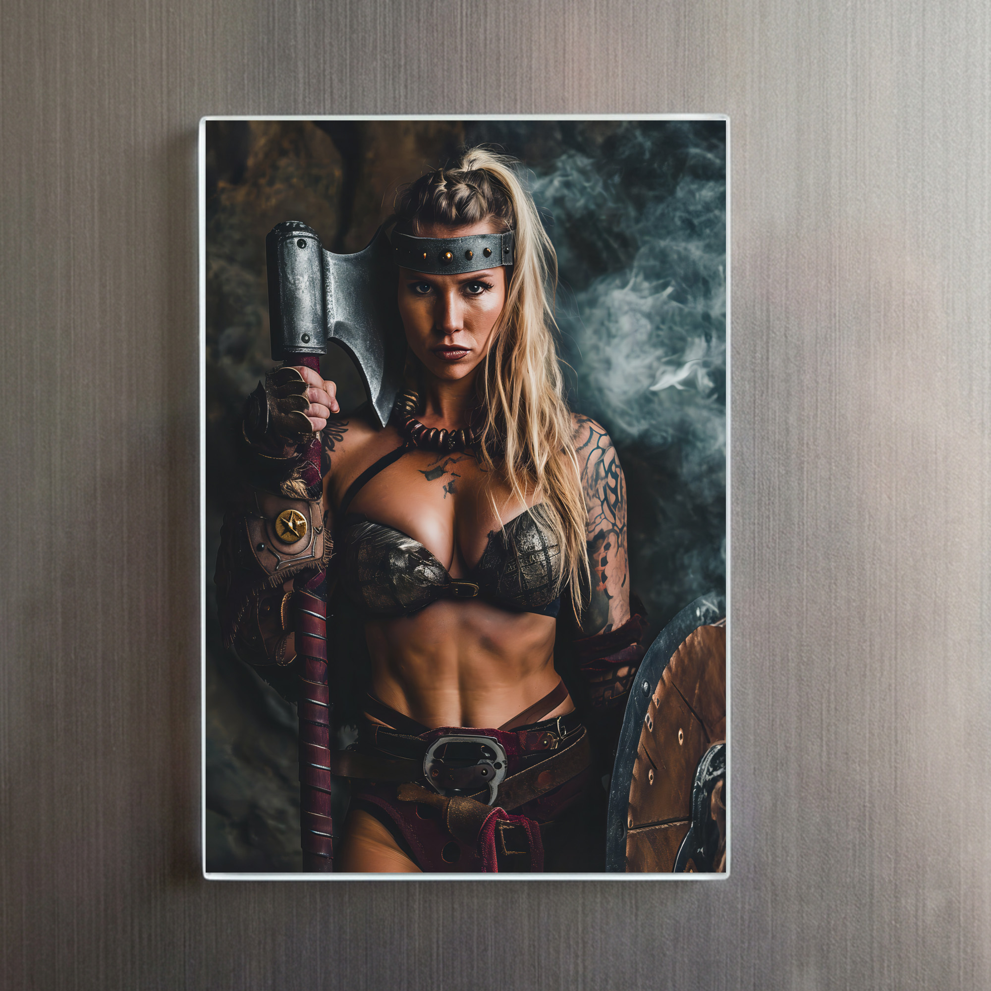 raxxa Glas-Magnet: Fierce Viking Shieldmaiden With Axe And Battle Shield – Bild 2