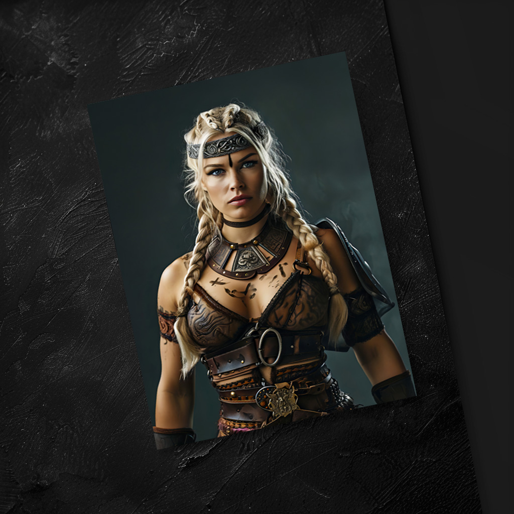 raxxa Postkarte: Fierce Viking Shieldmaiden Wearing Full Battle Armor