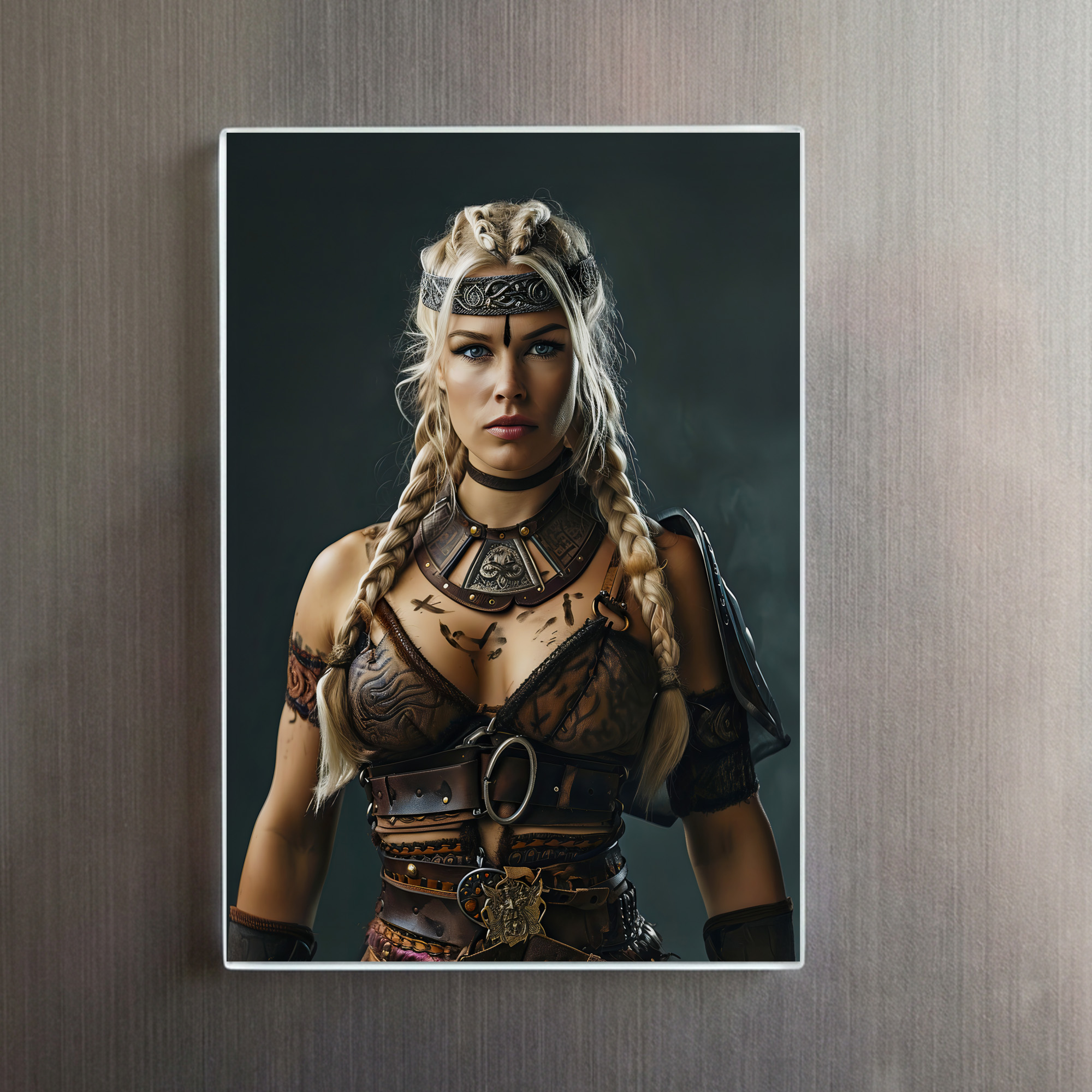 raxxa Glas-Magnet: Fierce Viking Shieldmaiden Wearing Full Battle Armor - Imagen 2