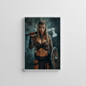 raxxa Glas-Magnet: Unyielding Nordic Shieldmaiden Armed With Axe And Shield