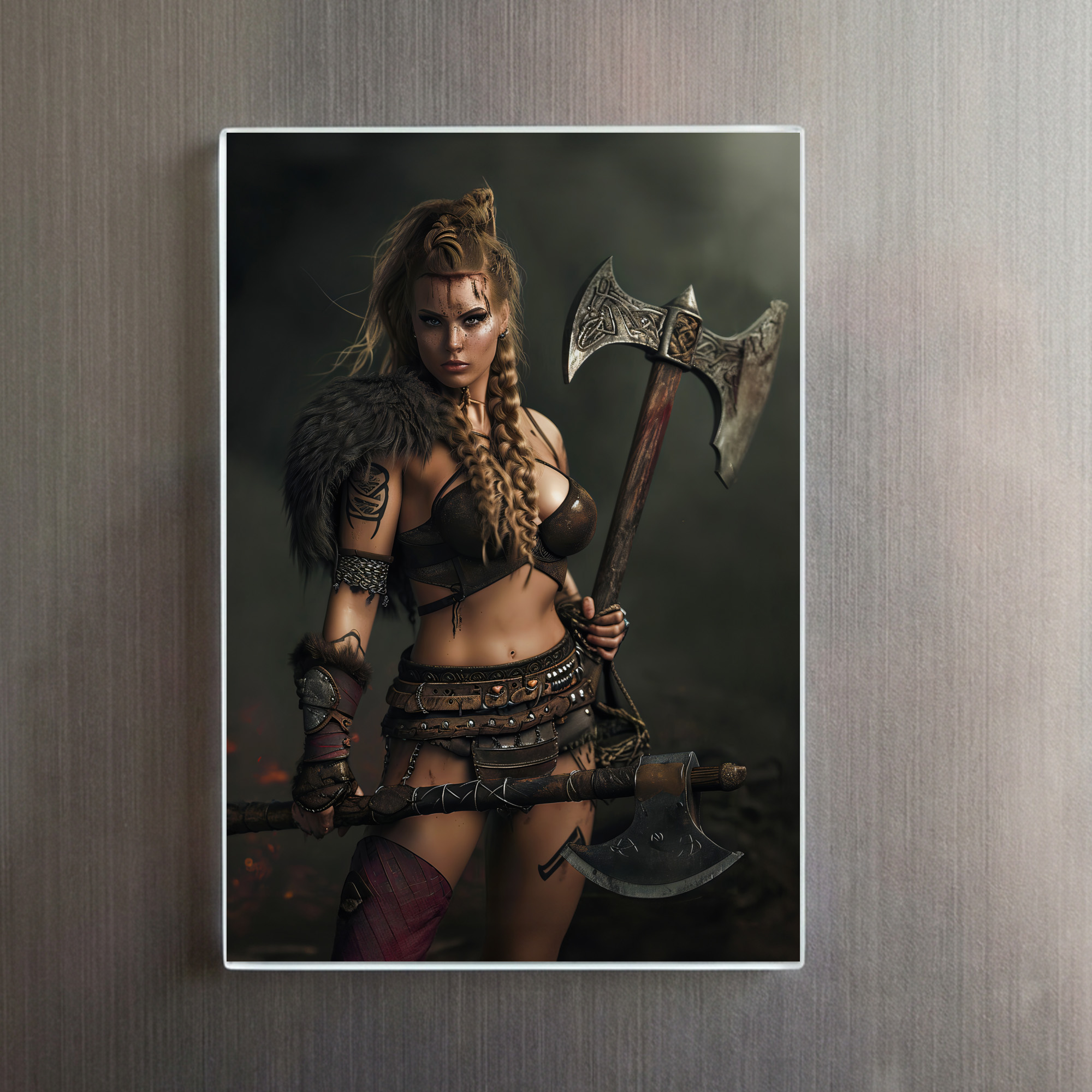 raxxa Glas-Magnet: Battle‑Hardened Valkyrie Bearing Axe And Shield - immagine 2