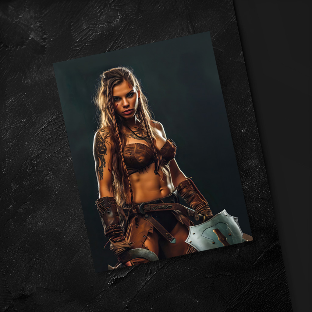 raxxa Postkarte: Nordic War‑Maiden Ready With Axe And Shield