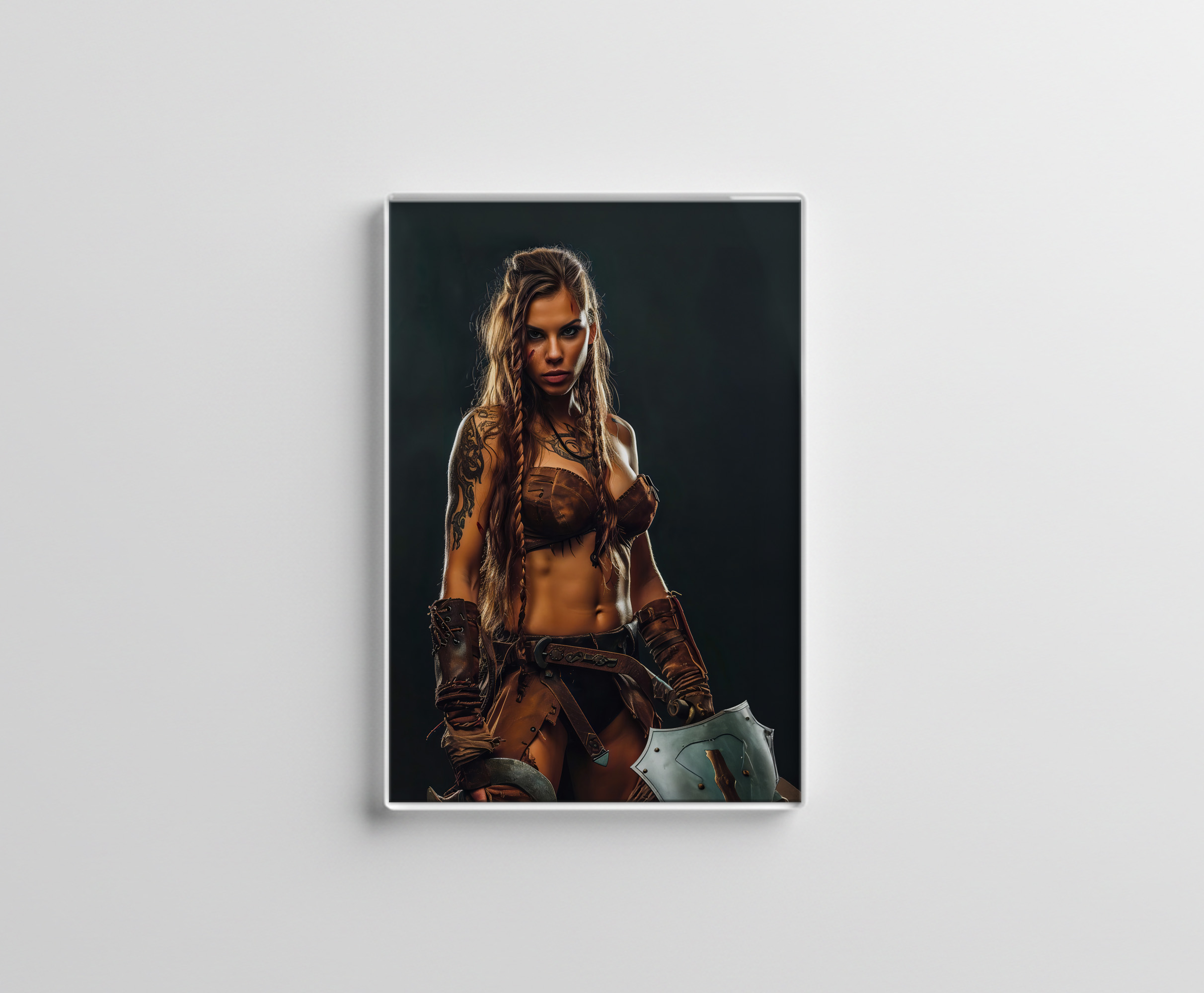 raxxa Glas-Magnet: Nordic War‑Maiden Ready With Axe And Shield