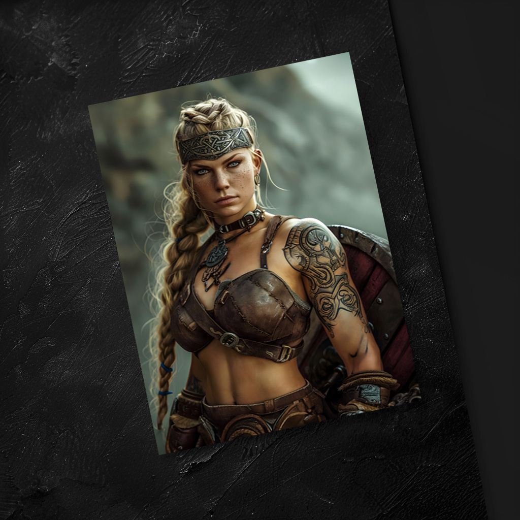 raxxa Postkarte: Resolute Viking Shieldmaiden Guarding With Her Battle Shield