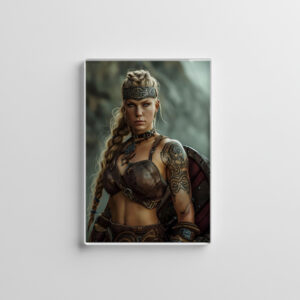raxxa Glas-Magnet: Resolute Viking Shieldmaiden Guarding With Her Battle Shield