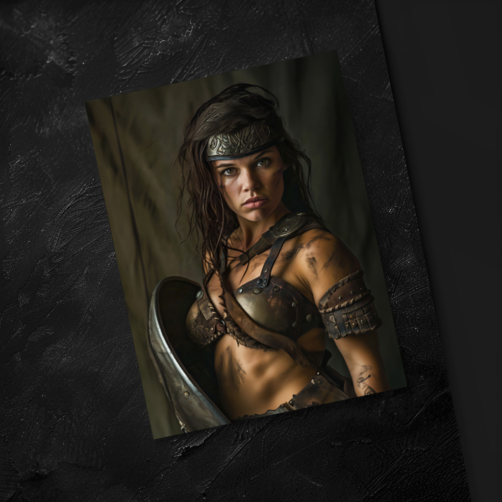 raxxa Postkarte: Defiant Nordic Shieldmaiden Standing Behind Her Shield