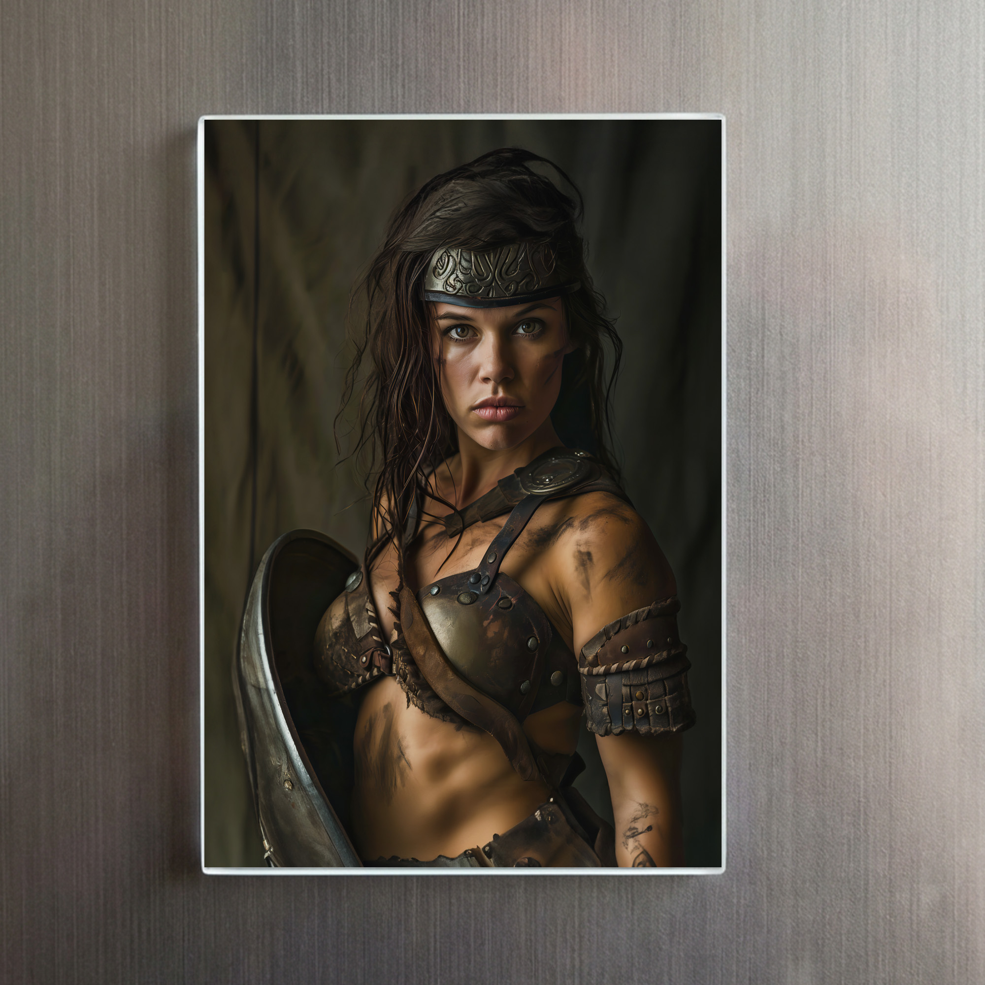 raxxa Glas-Magnet: Defiant Nordic Shieldmaiden Standing Behind Her Shield – Image 2