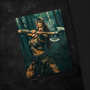 raxxa Postkarte: Relentless Viking Shieldmaiden Wielding Her Battle Axe