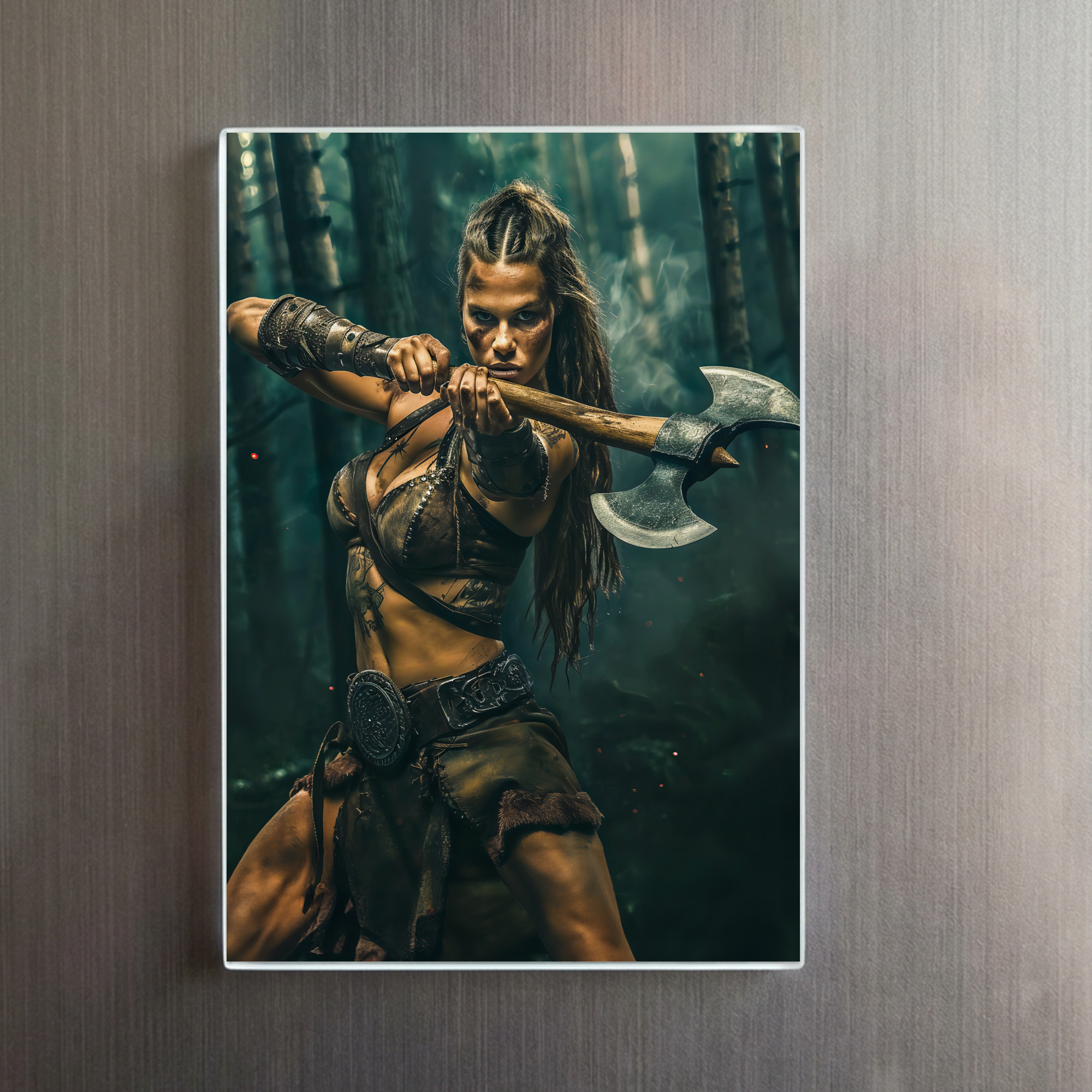 raxxa Glas-Magnet: Relentless Viking Shieldmaiden Wielding Her Battle Axe – Image 2