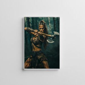 raxxa Glas-Magnet: Relentless Viking Shieldmaiden Wielding Her Battle Axe
